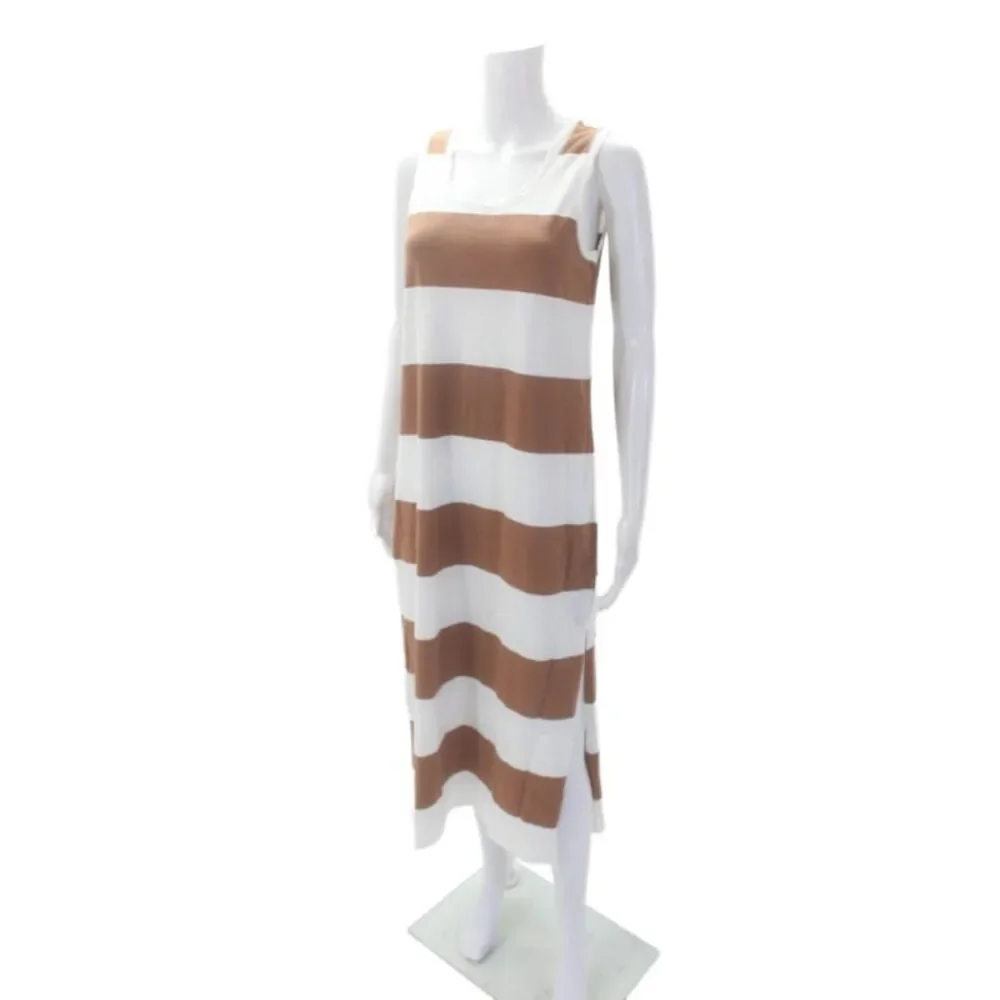 Z Supply Womens Cotton Striped Round Neck Sleeveless Maxi Dress Brown Size S